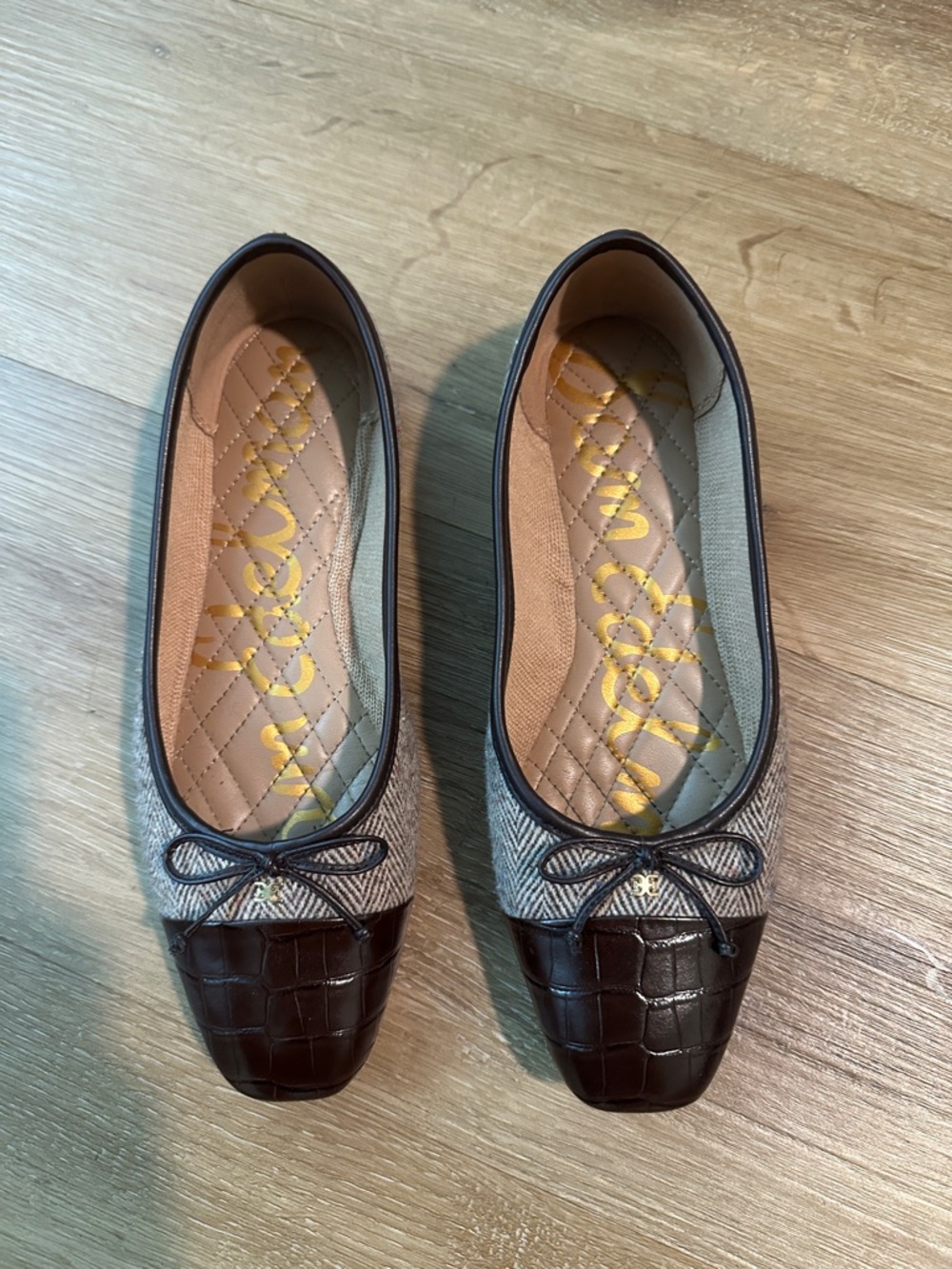 Sam Edelman Brown Croc-Effect Cap Toe Tweed Ballet Flats